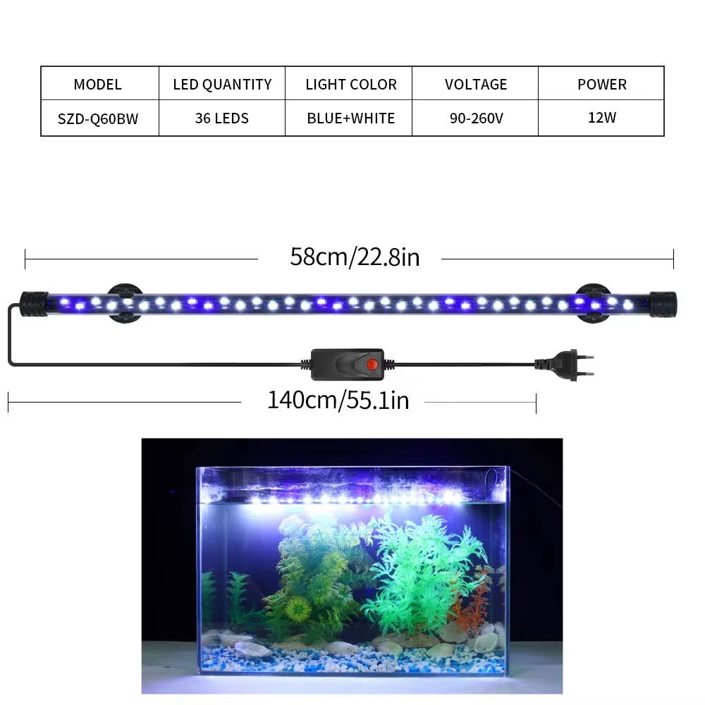 90-260V Aquarium Light LED Waterproof Fish Tank Clip Light Underwater Decor Lighting Submersible Lamp Plant Grow Lamp 18-58 CM