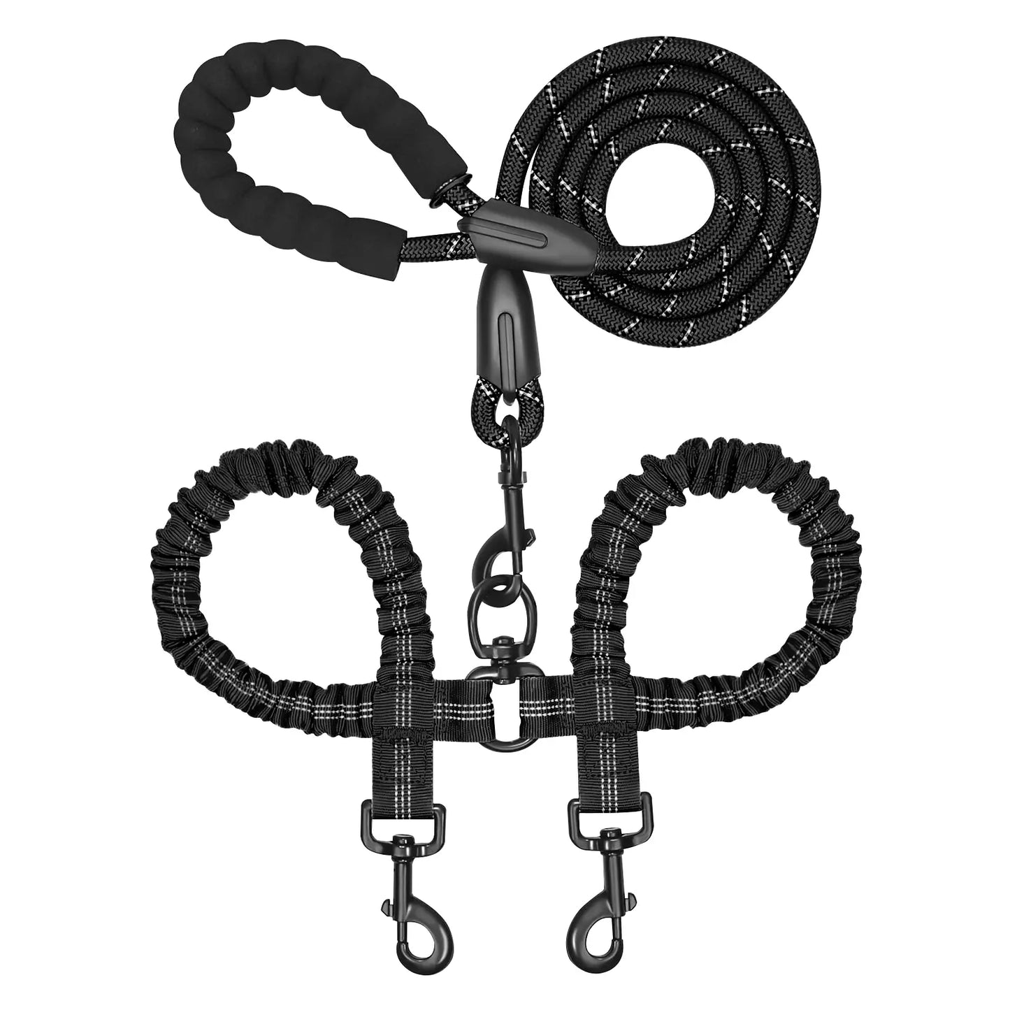 Taigepets Double Dog Leash, Dual Dog Leash, 360° Swivel Tangle Free Bungee Walking Training for Large Medium Dogs, Shock Absorbing Bungee Reflective for Two Dogs Duoleash Tangle Free Leash Doggear Maker Bungeeleash Easy Harness Cuban Link Collar Aut