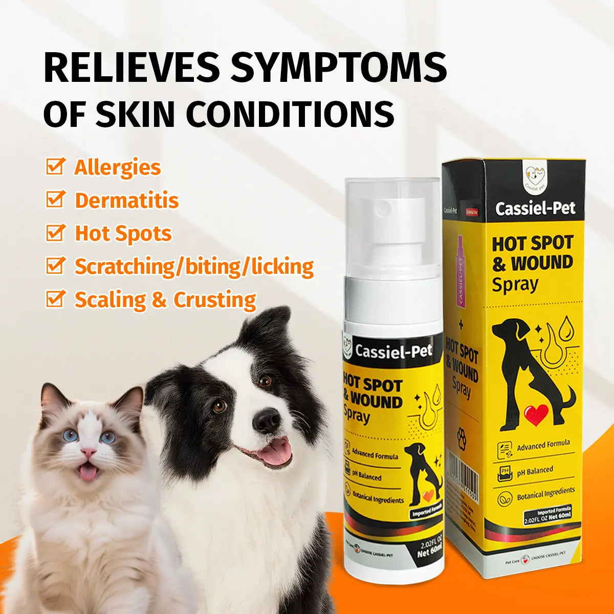 Cassiel Pet HOT SPOT&WOUND Spray,Pet Skin Sprays for Dogs&Cats-Nature Soothing Spray for Clean and Soft Skin,Reduces Itchy Scratching,Packaging Upgrade