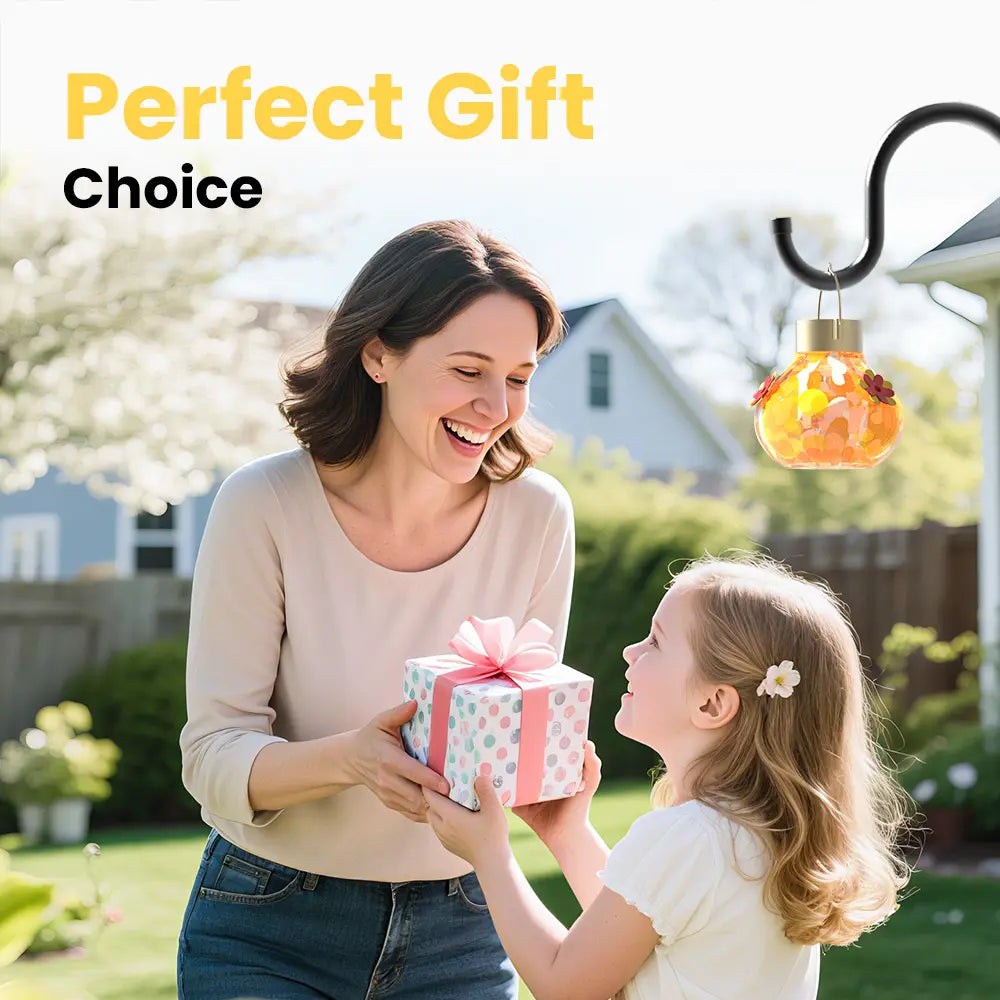 Vinguys Solar Hummingbird Feeder with Light – 13.5Oz Glass, 3-Port Garden Feeder, Auto-On at Night, Waterproof, Soft Glow