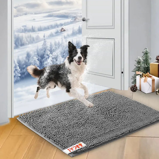 IYPET Super Absorbent Microfiber Dog Door Mat for Muddy Paws, Non Slip Dog Mat Pet Mat Indoor Doormat for Muddy Paw,Chenille Entryway Carpet, Machine Washable Indoor Outdoor Mat, Perfect for Front inside Door, Bath, and Shower Areas Thick Comfortable Self