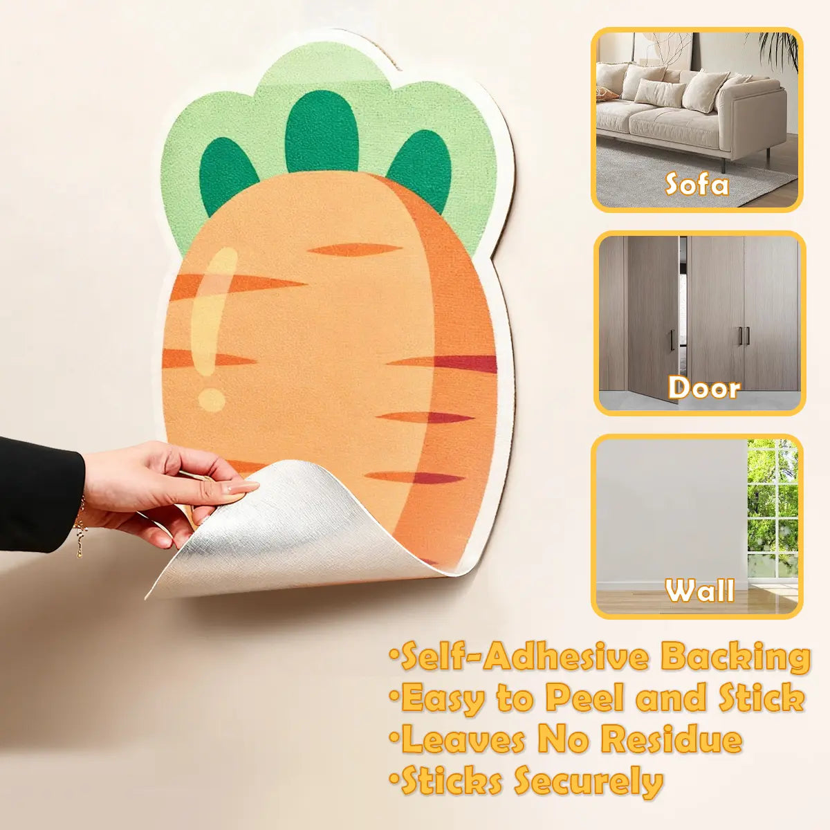 Smartwell Cute Cat Scratcher Mat Kawaii Wall Protector Self-Adhesive Felt Scratch Pad for Indoor Cats Wall Sofas Cabinet Door Wall Mounted Cat Scratching Activity Tree Interactive Cat Scratching Board with Bell Multi-Functional Cat Small Space