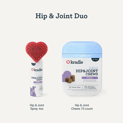 Kradle Hip & Joint Duo for Dogs | Hip & Joint Chews (75 Ct) with Hip and Joint Spray (4 Oz)