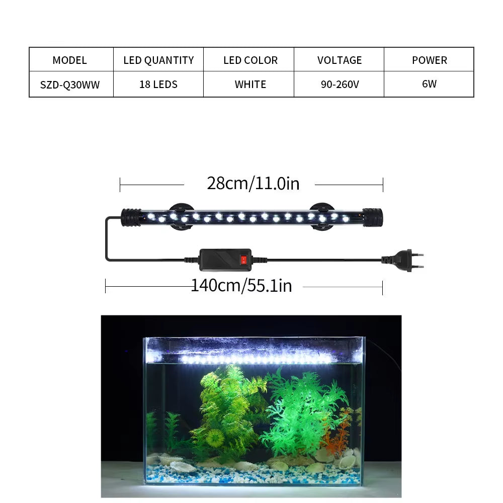 90-260V Aquarium Light LED Waterproof Fish Tank Clip Light Underwater Decor Lighting Submersible Lamp Plant Grow Lamp 18-58 CM