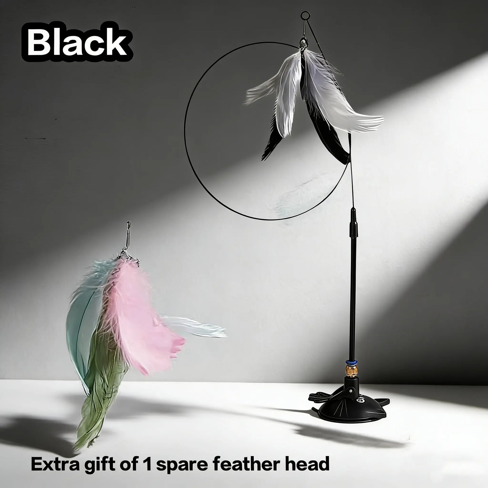 Cat Wand Toys with Suction Cup, Interactive Feathersimulation Cat Toy Set,Cat Teaser Cat Toys,Flexible Steelwire and 2Pcs Replacement Feather Reflls with Bells.Catteaser Pettoys Halloween Kitten Christmas Feathered