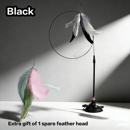 Cat Wand Toys with Suction Cup, Interactive Feathersimulation Cat Toy Set,Cat Teaser Cat Toys,Flexible Steelwire and 2Pcs Replacement Feather Reflls with Bells.Catteaser Pettoys Halloween Kitten Christmas Feathered