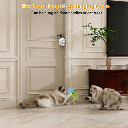 HAPPYCODE 2-In-1 Electric Cat Wand – Rechargeable Auto Indoor Toy, Suction & Hanging Design, 2 Modes (Track Chase + Bounce), Perfect for Kittens & Adult Cats, Ultimate Cat Gift,Stimulating Cat Toys