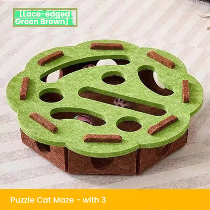 Felt Puzzle Maze Box Cat Toy - Interactive Hide & Seek Game with Bell Balls for Enrichment & Solo Play