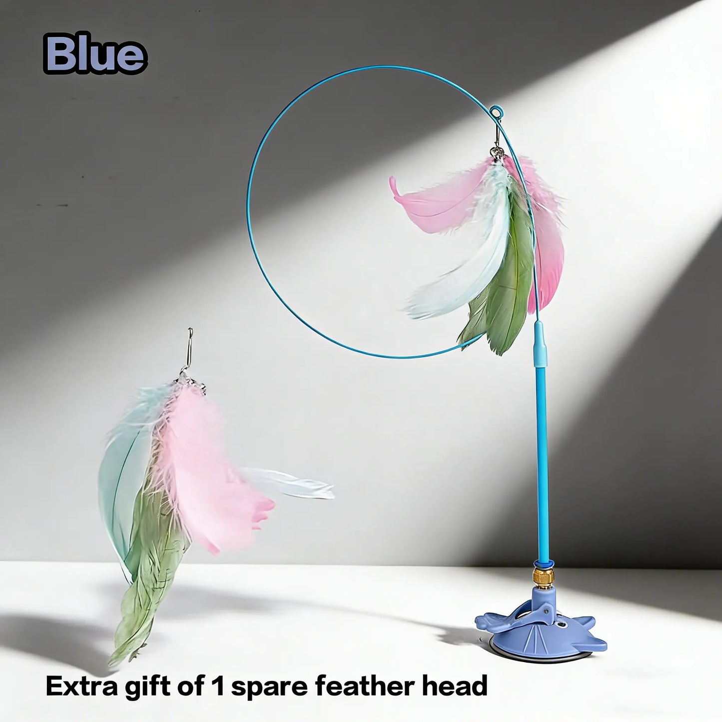 Cat Wand Toys with Suction Cup, Interactive Feathersimulation Cat Toy Set,Cat Teaser Cat Toys,Flexible Steelwire and 2Pcs Replacement Feather Reflls with Bells.Catteaser Pettoys Halloween Kitten Christmas Feathered