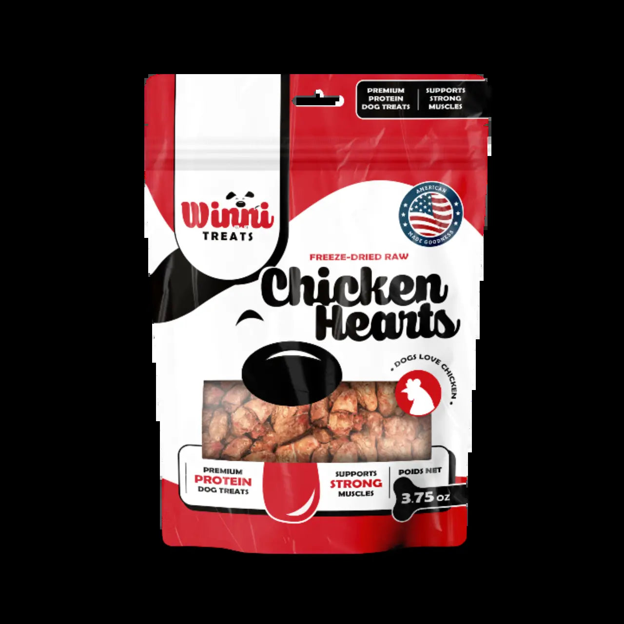 Winni Treats Freeze Dried Chicken Hearts Dog Treats - 100% Natural High Protein Snack Made in USA, Single Ingredient, Supports Strong Muscles, 3.75Oz