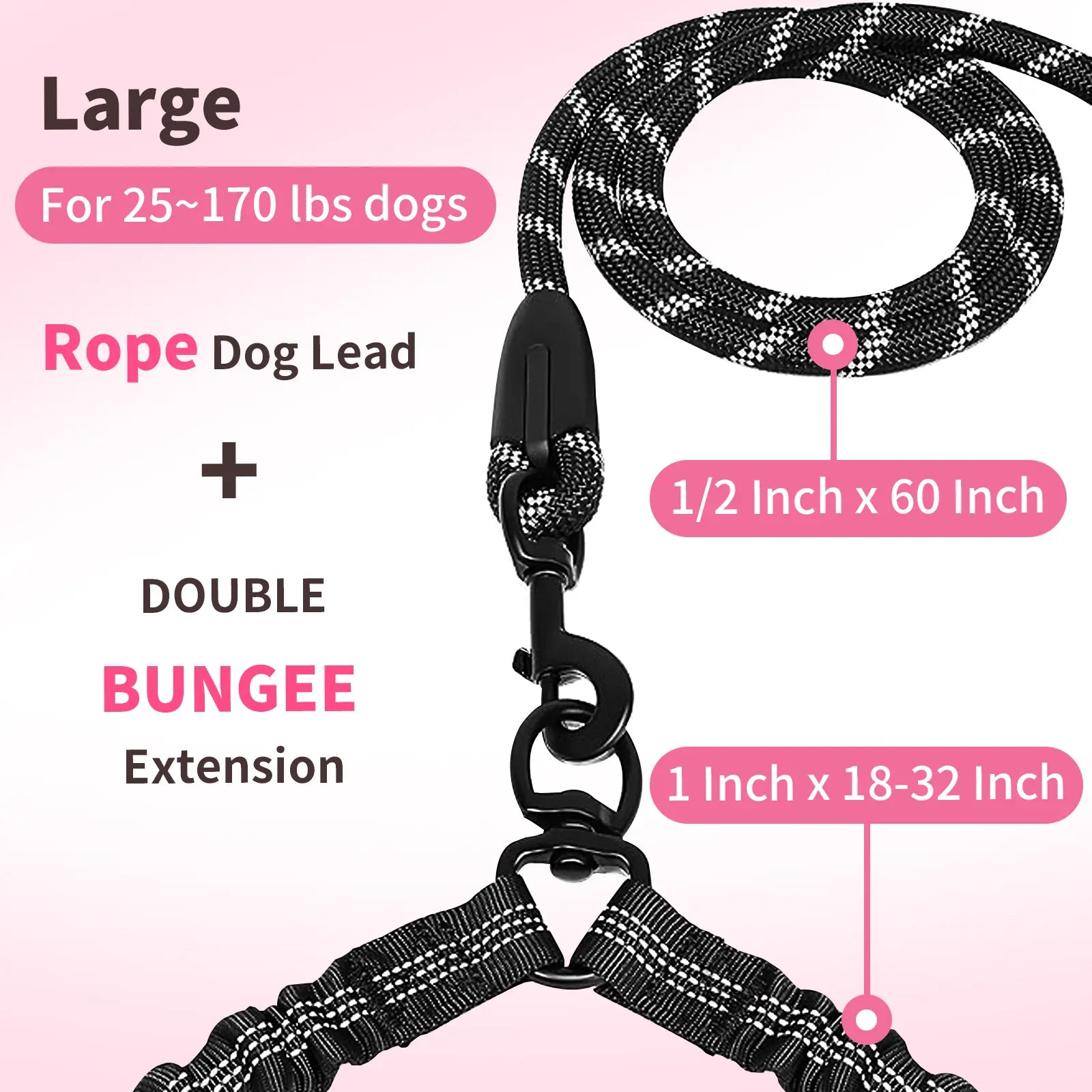 Taigepets Double Dog Leash, Dual Dog Leash, 360° Swivel Tangle Free Bungee Walking Training for Large Medium Dogs, Shock Absorbing Bungee Reflective for Two Dogs Duoleash Tangle Free Leash Doggear Maker Bungeeleash Easy Harness Cuban Link Collar Aut