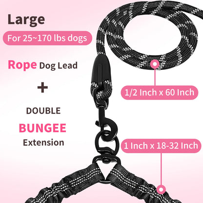 Taigepets Double Dog Leash, Dual Dog Leash, 360° Swivel Tangle Free Bungee Walking Training for Large Medium Dogs, Shock Absorbing Bungee Reflective for Two Dogs Duoleash Tangle Free Leash Doggear Maker Bungeeleash Easy Harness Cuban Link Collar Aut