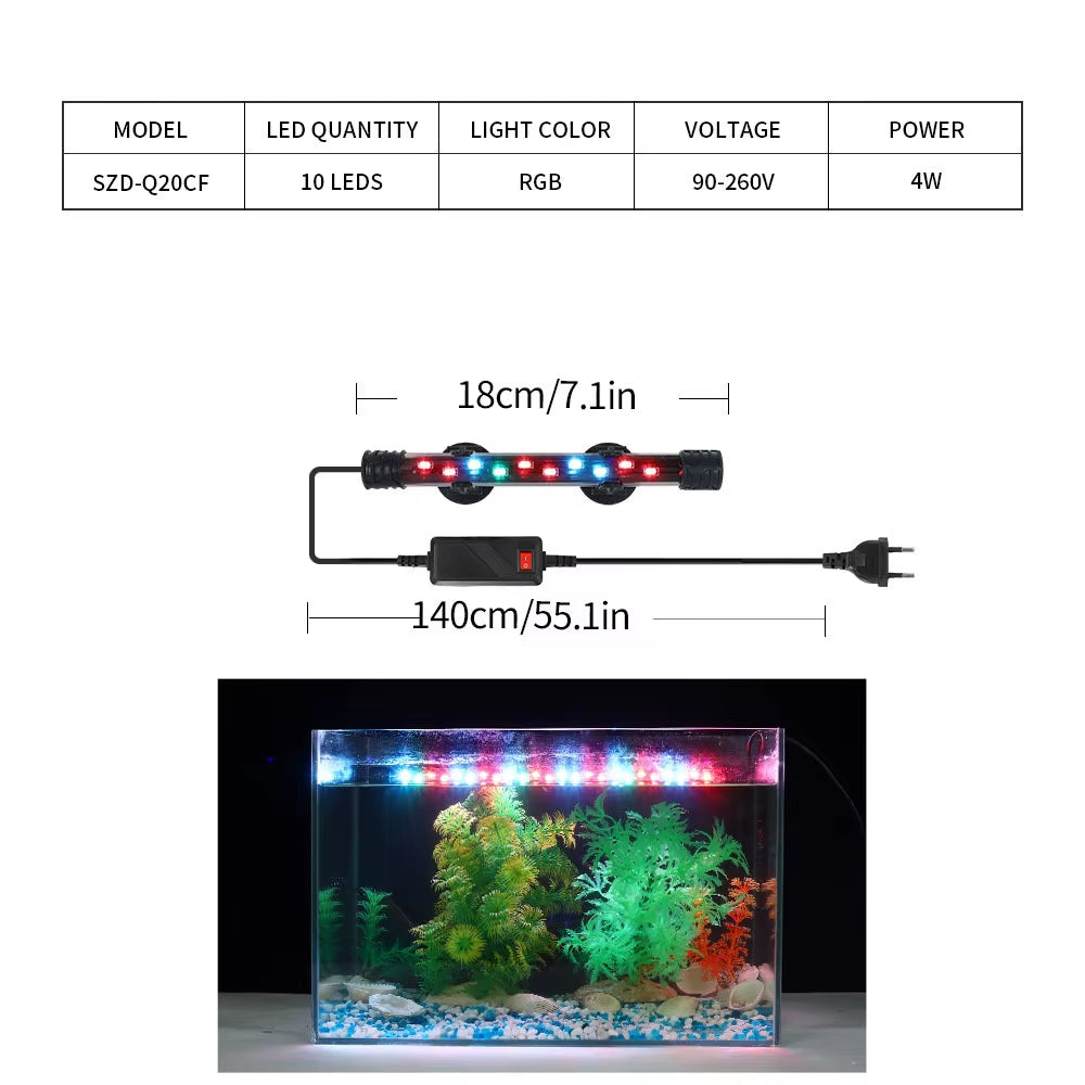 90-260V Aquarium Light LED Waterproof Fish Tank Clip Light Underwater Decor Lighting Submersible Lamp Plant Grow Lamp 18-58 CM