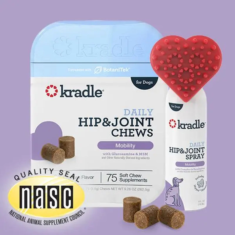 Kradle Hip & Joint Duo for Dogs | Hip & Joint Chews (75 Ct) with Hip and Joint Spray (4 Oz)
