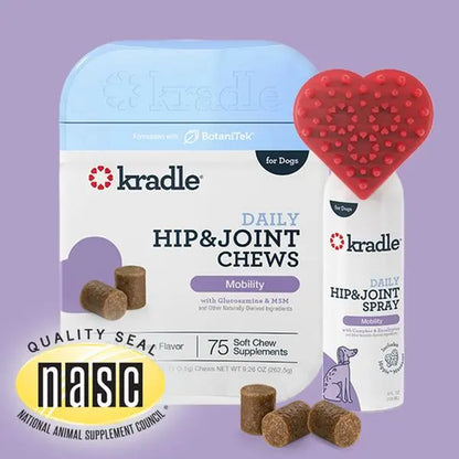 Kradle Hip & Joint Duo for Dogs | Hip & Joint Chews (75 Ct) with Hip and Joint Spray (4 Oz)