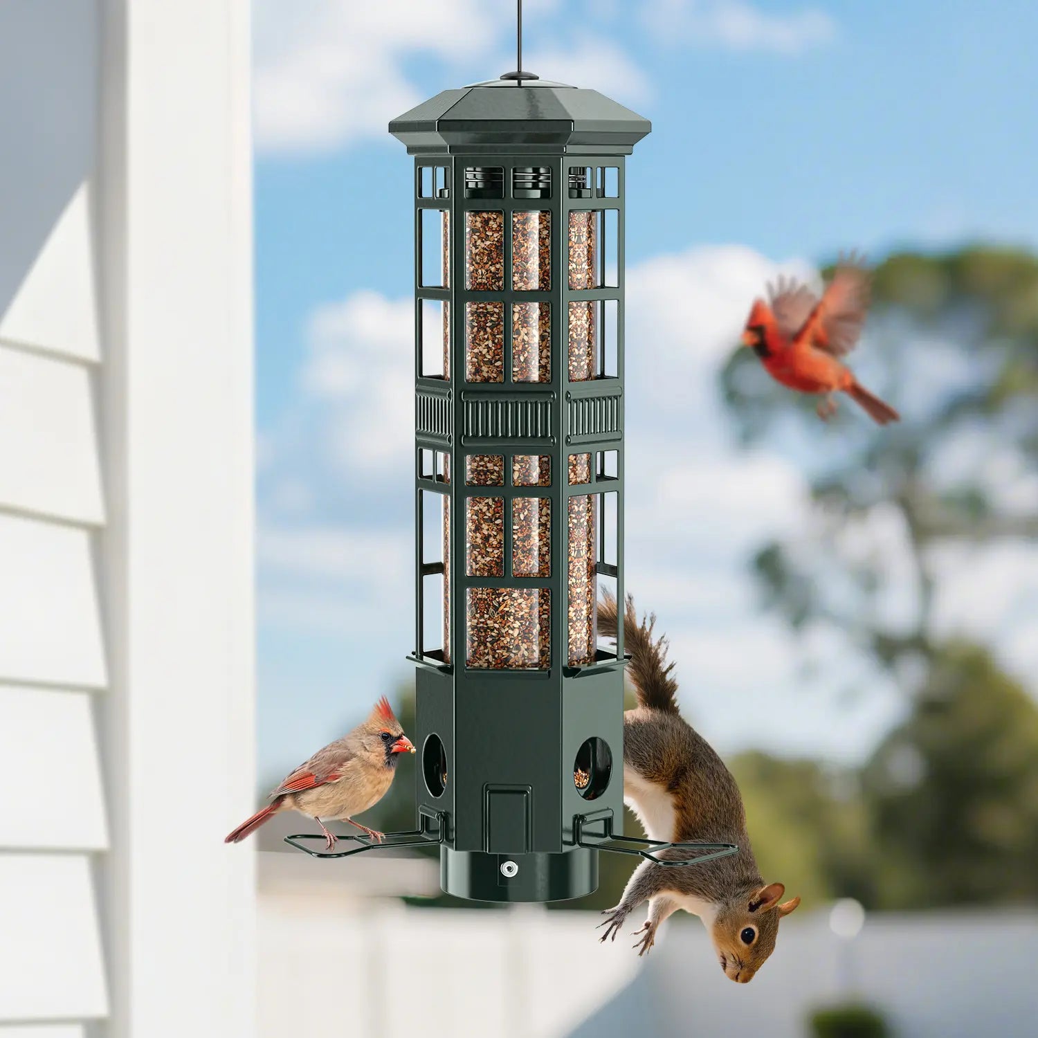 VINGUYS Squirrel-Proof Bird Feeder, Hanging Metal Mesh Outdoor Feeder, Gravity-Resistant, Squirrel-Proof Wild Bird Feeder with Finch