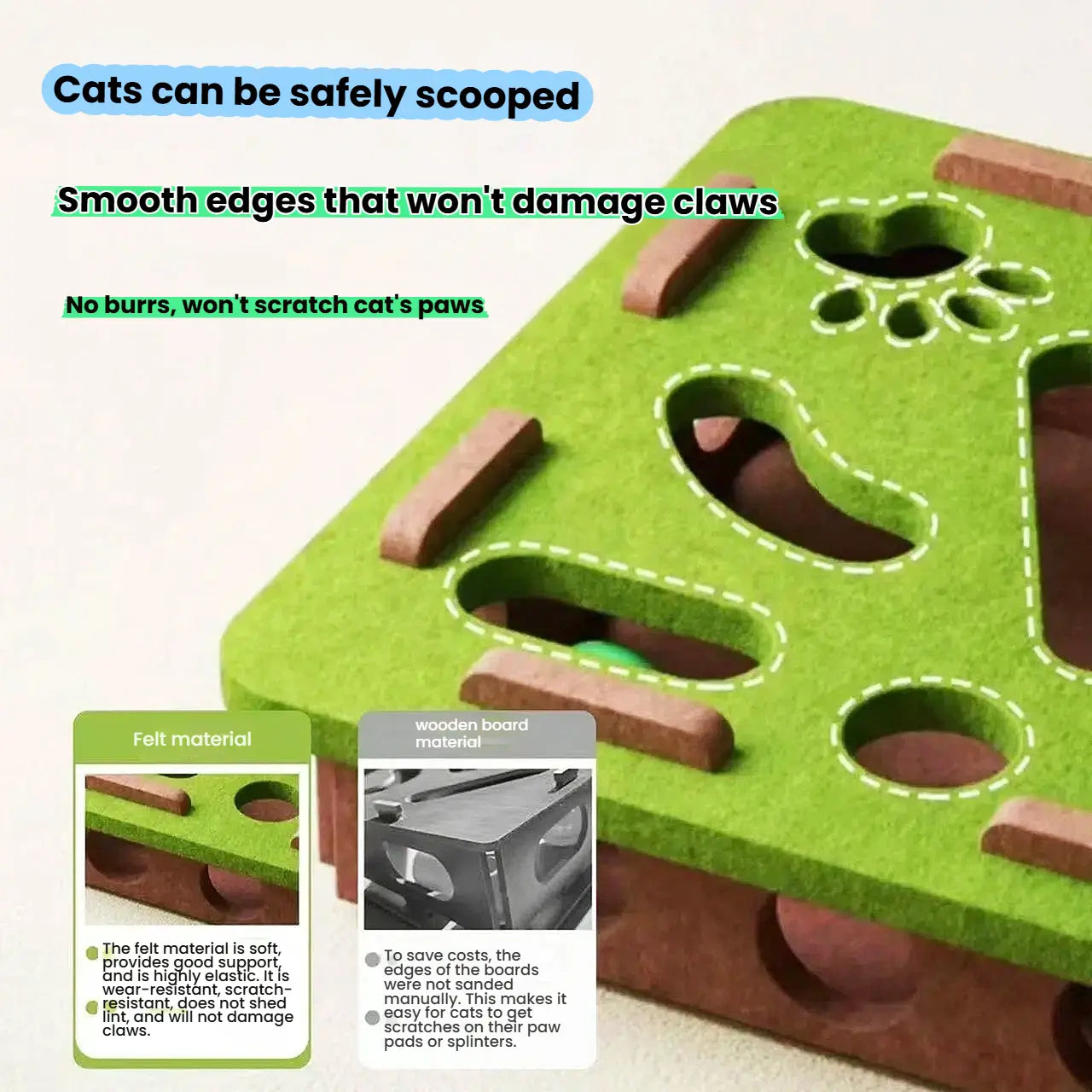 Felt Puzzle Maze Box Cat Toy - Interactive Hide & Seek Game with Bell Balls for Enrichment & Solo Play