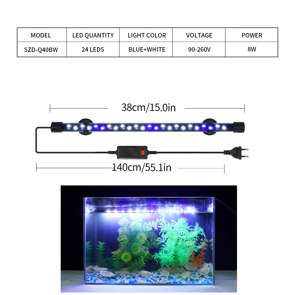 90-260V Aquarium Light LED Waterproof Fish Tank Clip Light Underwater Decor Lighting Submersible Lamp Plant Grow Lamp 18-58 CM