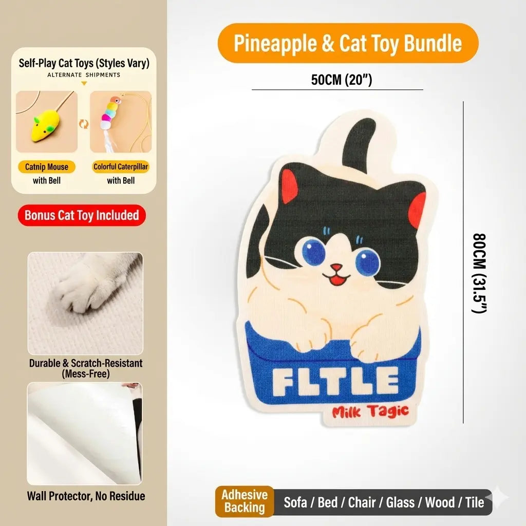 Smartwell Cute Cat Scratcher Mat Kawaii Wall Protector Self-Adhesive Felt Scratch Pad for Indoor Cats Wall Sofas Cabinet Door Wall Mounted Cat Scratching Activity Tree Interactive Cat Scratching Board with Bell Multi-Functional Cat Small Space