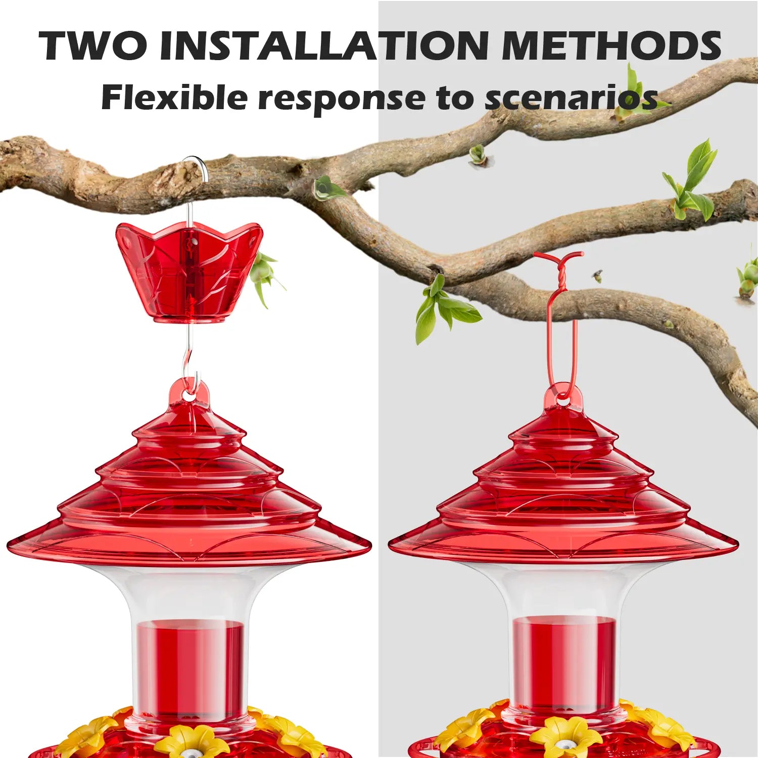 Birdream Hummingbird Feeder for Outdoors Hanging, Christmas-Tree Design 20Oz Hummingbird Feeders with 5 Bee Guard Feeding Ports & Built-In Ant Moat Brush Leak-Proof for outside Gifts for Halloween