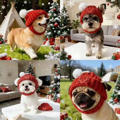 Red Knit Dog Beanie with Ear Flaps – Warm Soft Winter Hat for Small Dogs, Indoor/Outdoor, Machine Washable
