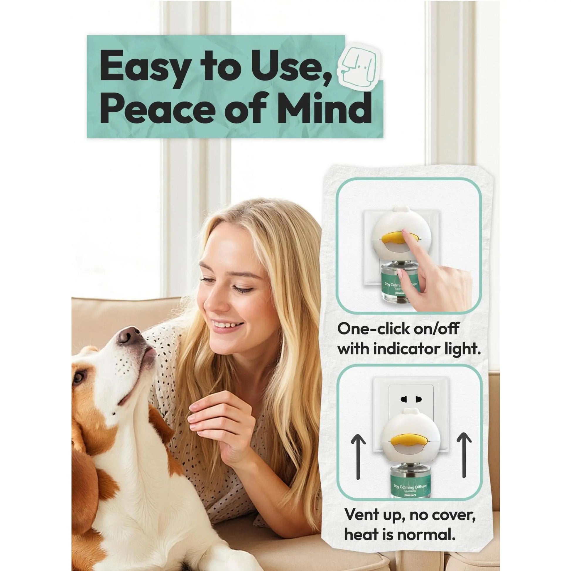 Dog Calming Diffuser Plug-In (1–3 Pack) – Natural Pheromone Support to Stop Stress Peeing, Barking & Anxiety, Safe & Effective for Dogs