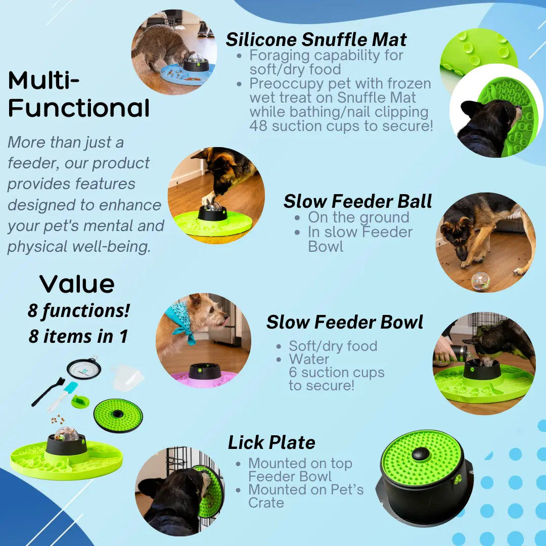 8-In-1 Multifunctional Interactive Dog Cat Slow Feeder Snuffle Mat Puzzle