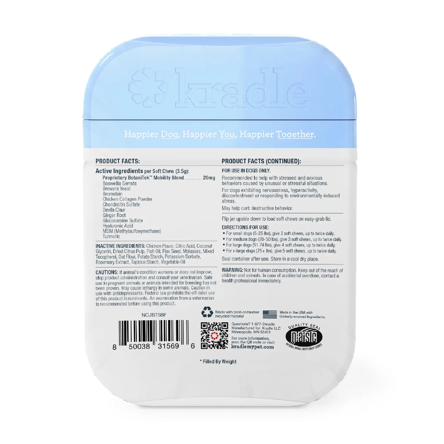 Kradle Hip & Joint Duo for Dogs | Hip & Joint Chews (75 Ct) with Hip and Joint Spray (4 Oz)