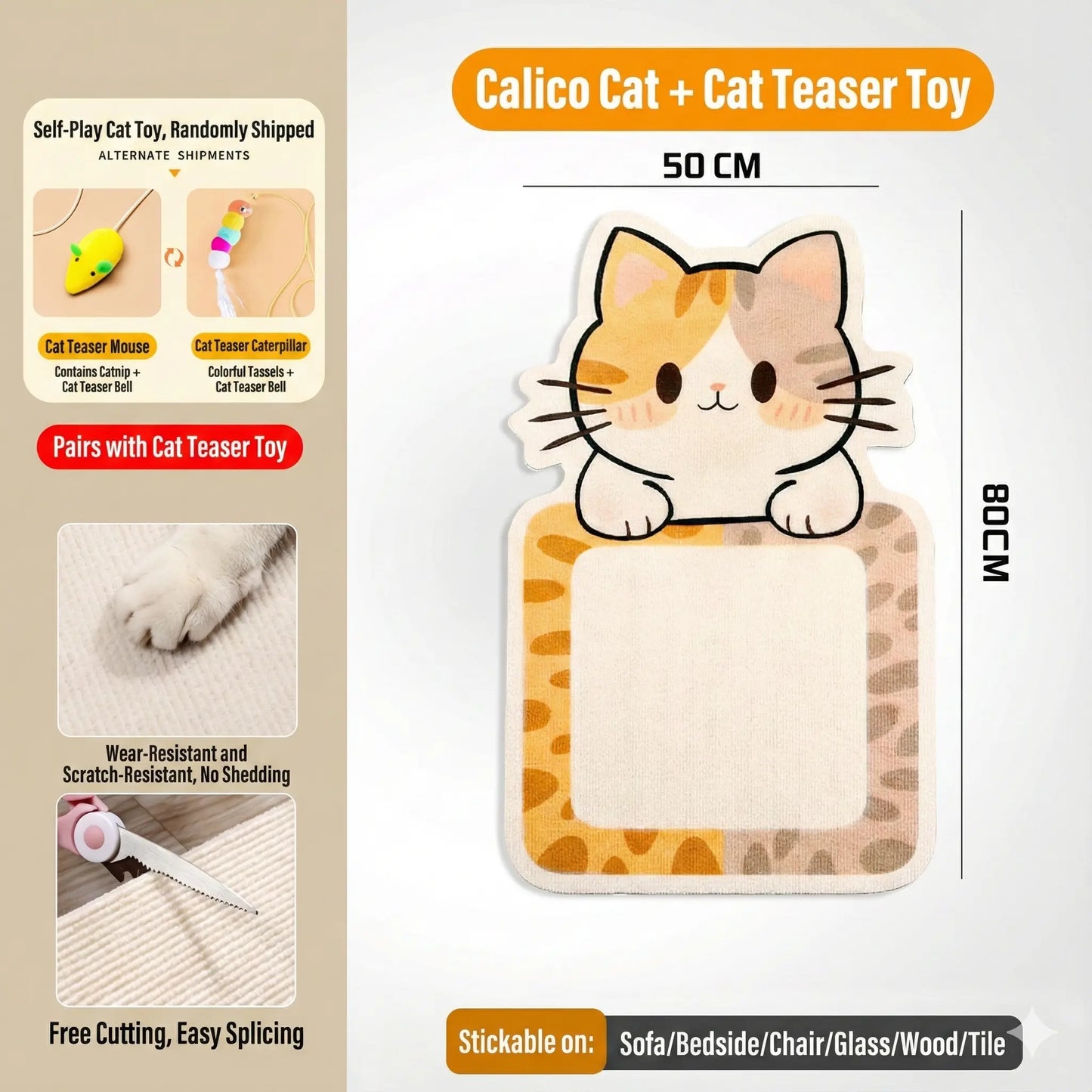 Smartwell Cute Cat Scratcher Mat Kawaii Wall Protector Self-Adhesive Felt Scratch Pad for Indoor Cats Wall Sofas Cabinet Door Wall Mounted Cat Scratching Activity Tree Interactive Cat Scratching Board with Bell Multi-Functional Cat Small Space