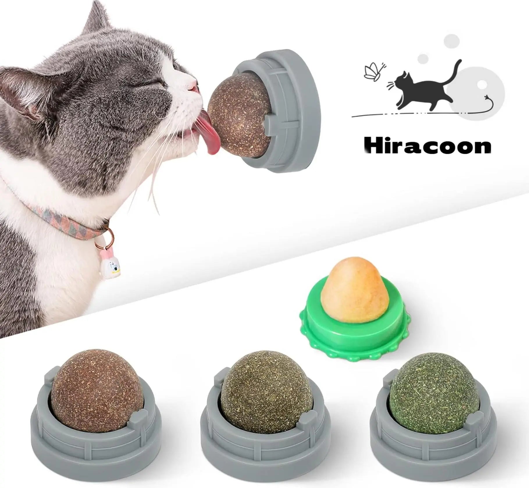 Catnip Toys Balls 4Pcs, Extra Energy Ball, Edible Kitten Silvervine Toys for Cats Lick, Healthy Teeth Cleaning Dental Toys, Cat Wall Treats (Green)