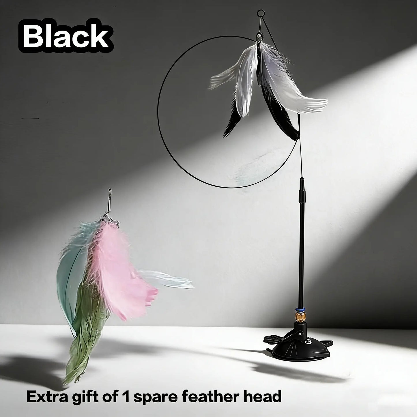 Cat Wand Toys with Suction Cup, Interactive Feathersimulation Cat Toy Set,Cat Teaser Cat Toys,Flexible Steelwire and 2Pcs Replacement Feather Reflls with Bells.Catteaser Pettoys Halloween Kitten Christmas Feathered