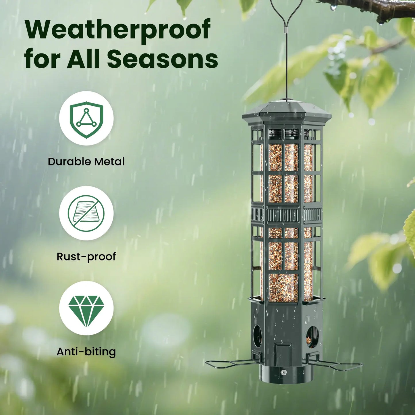 VINGUYS Squirrel-Proof Bird Feeder, Hanging Metal Mesh Outdoor Feeder, Gravity-Resistant, Squirrel-Proof Wild Bird Feeder with Finch