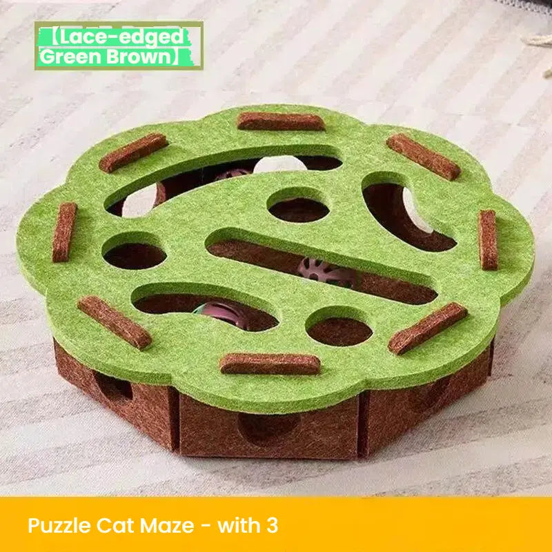 Felt Puzzle Maze Box Cat Toy - Interactive Hide & Seek Game with Bell Balls for Enrichment & Solo Play