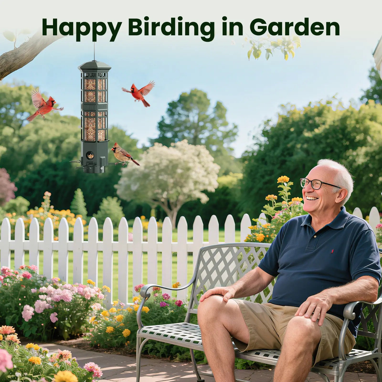 VINGUYS Squirrel-Proof Bird Feeder, Hanging Metal Mesh Outdoor Feeder, Gravity-Resistant, Squirrel-Proof Wild Bird Feeder with Finch