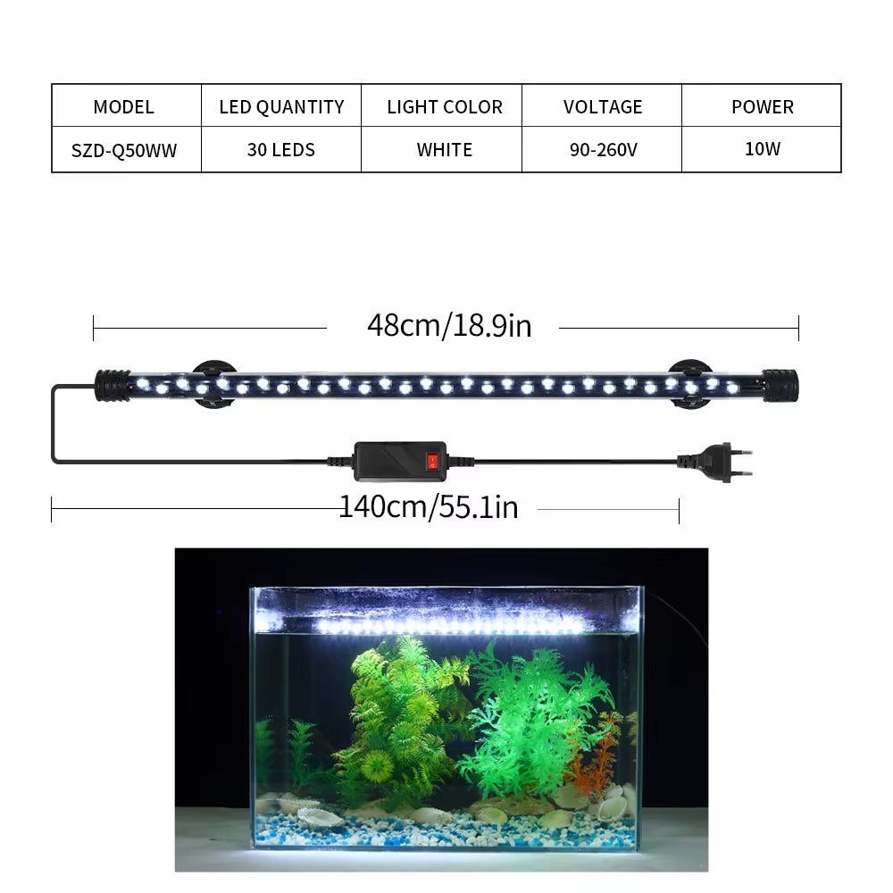 90-260V Aquarium Light LED Waterproof Fish Tank Clip Light Underwater Decor Lighting Submersible Lamp Plant Grow Lamp 18-58 CM