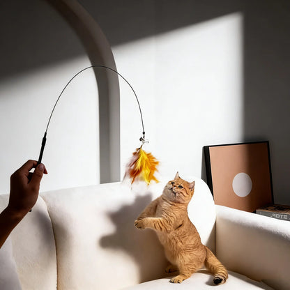 Cat Wand Toys with Suction Cup, Interactive Feathersimulation Cat Toy Set,Cat Teaser Cat Toys,Flexible Steelwire and 2Pcs Replacement Feather Reflls with Bells.Catteaser Pettoys Halloween Kitten Christmas Feathered