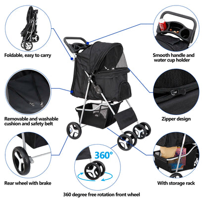 Segawe Foldable Dog Stroller Pet Travel Carriage Detachable Carrier Cart, Black