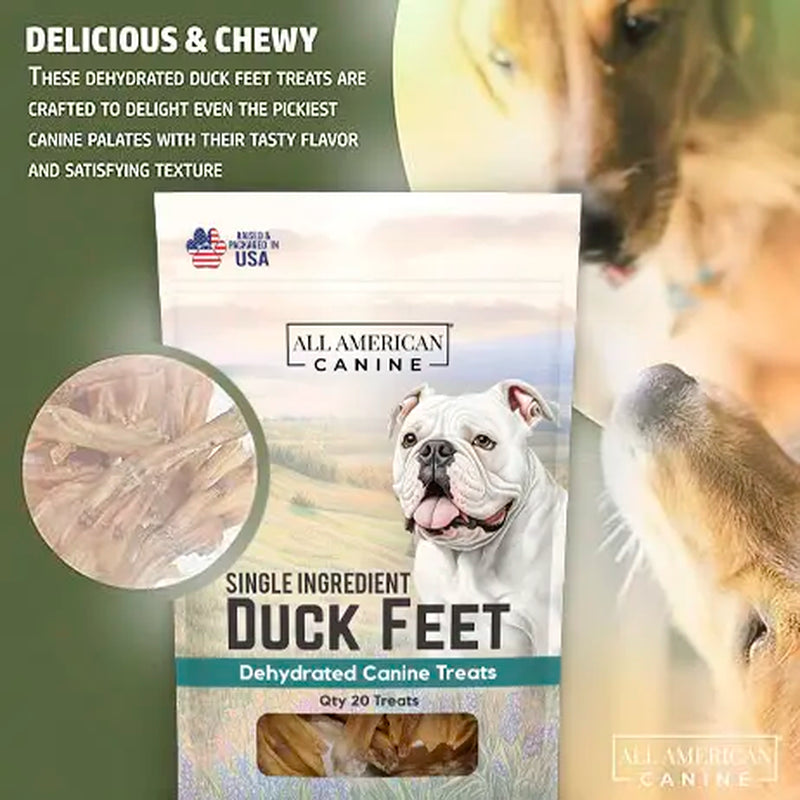 Duck Feet Dogs Chew Treats 20 CT – Single Ingredient, Natural, Dehydrated & Digestible – 20 COUNT of Healthy, Crunchy, Low-Fat, High-Protein Chew for Joint Support & Dental Health – Made in USA