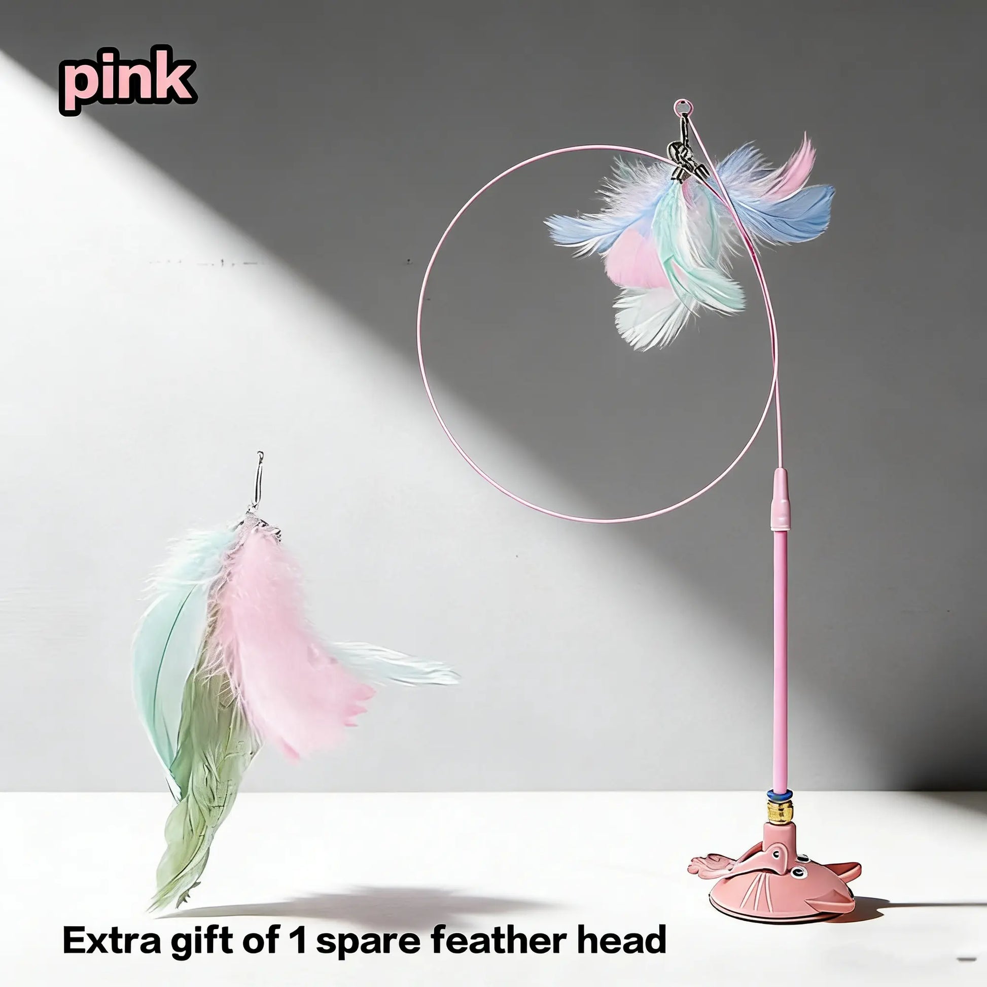 Cat Wand Toys with Suction Cup, Interactive Feathersimulation Cat Toy Set,Cat Teaser Cat Toys,Flexible Steelwire and 2Pcs Replacement Feather Reflls with Bells.Catteaser Pettoys Halloween Kitten Christmas Feathered