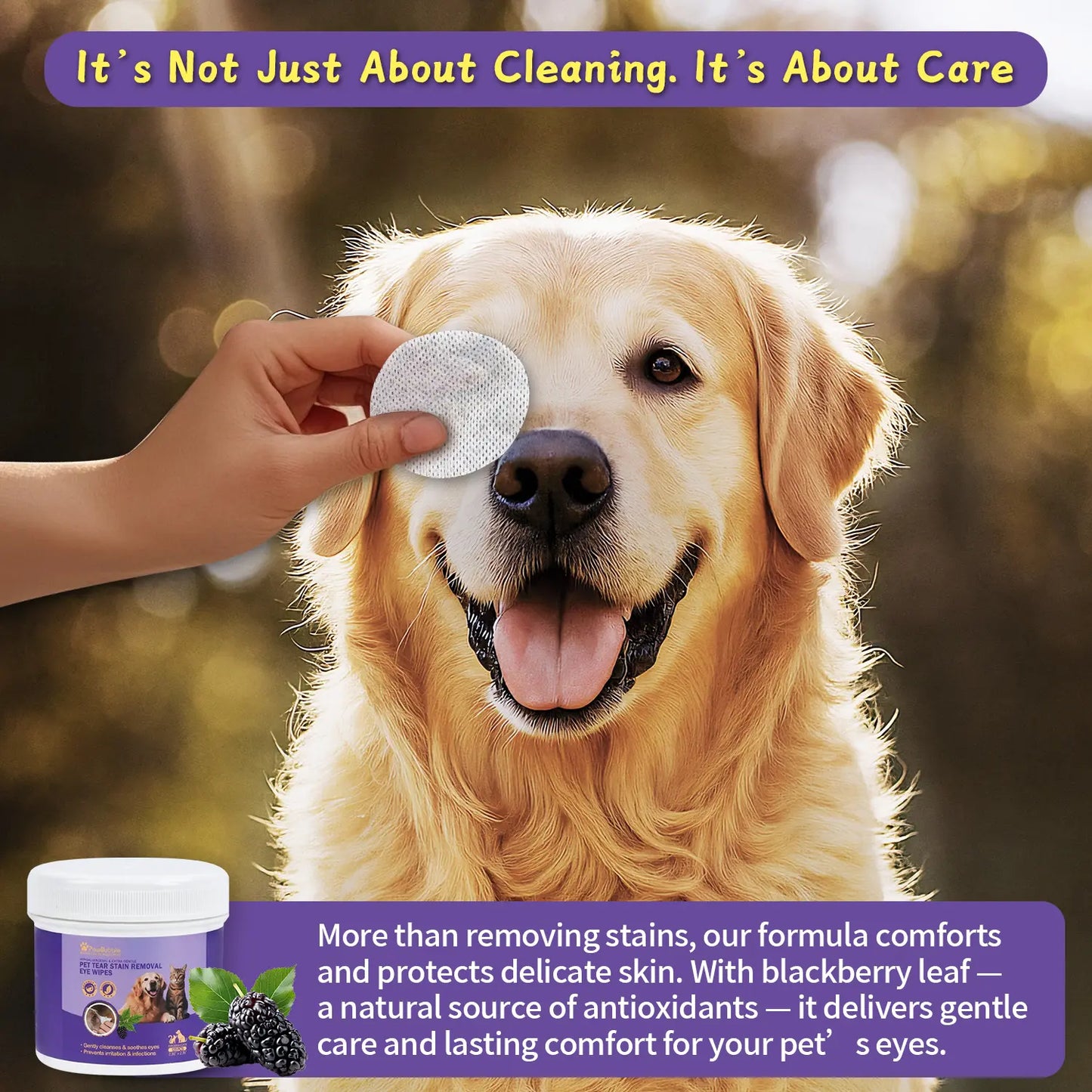 Pawbubble Eye Wipes for Dogs & Cats, Tear Stain Remover for Dogs, Gently Cleans Tear Stains and Debris, Safe for Sensitive Eyes, 120 Counts