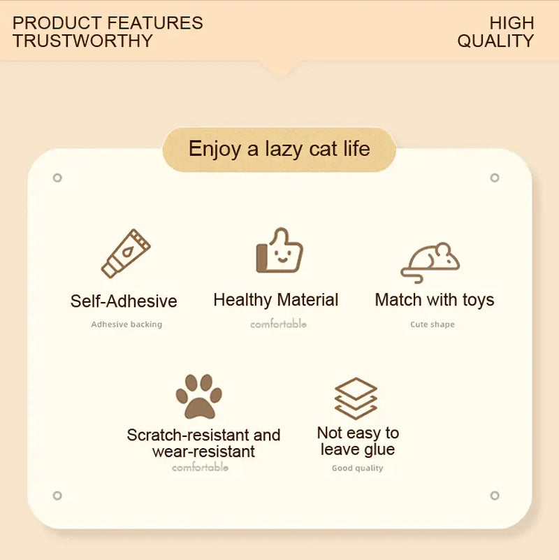 Smartwell Cute Cat Scratcher Mat Kawaii Wall Protector Self-Adhesive Felt Scratch Pad for Indoor Cats Wall Sofas Cabinet Door Wall Mounted Cat Scratching Activity Tree Interactive Cat Scratching Board with Bell Multi-Functional Cat Small Space