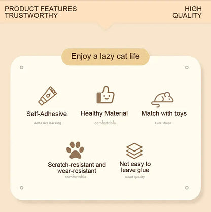 Smartwell Cute Cat Scratcher Mat Kawaii Wall Protector Self-Adhesive Felt Scratch Pad for Indoor Cats Wall Sofas Cabinet Door Wall Mounted Cat Scratching Activity Tree Interactive Cat Scratching Board with Bell Multi-Functional Cat Small Space