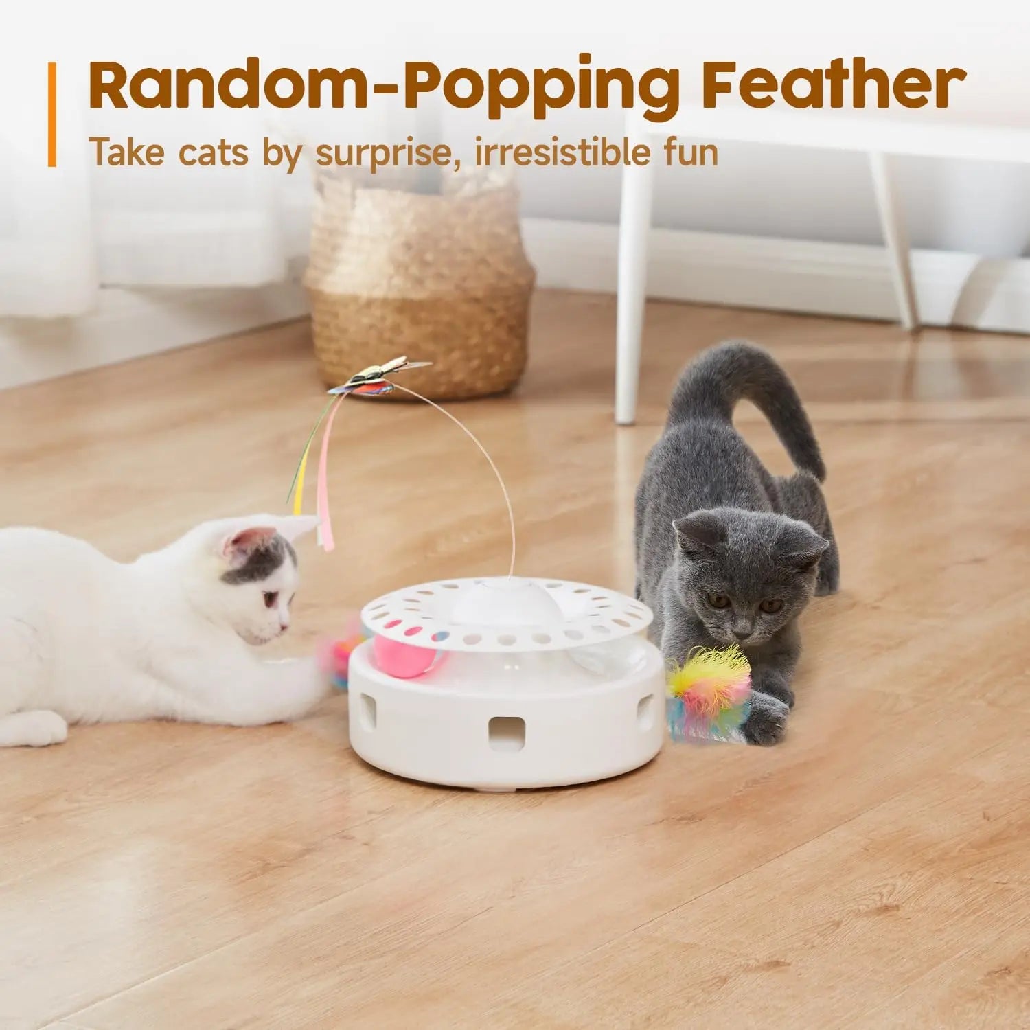 Cat Toys 3 in 1 Interactive Wobbling Cat Roller Toy , Moving Feather, 360° Rotating Food Leakage Device,Solve Cat Anxiety and Attract Cats to Play
