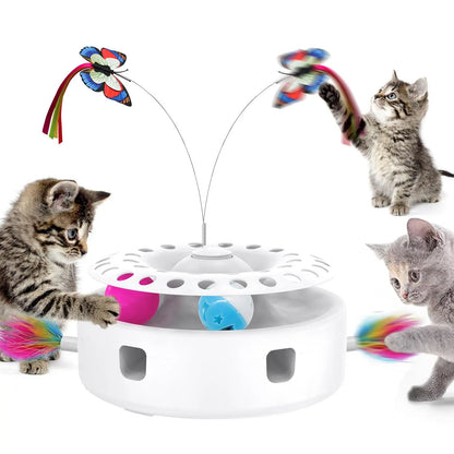 Cat Toys 3 in 1 Interactive Wobbling Cat Roller Toy , Moving Feather, 360° Rotating Food Leakage Device,Solve Cat Anxiety and Attract Cats to Play