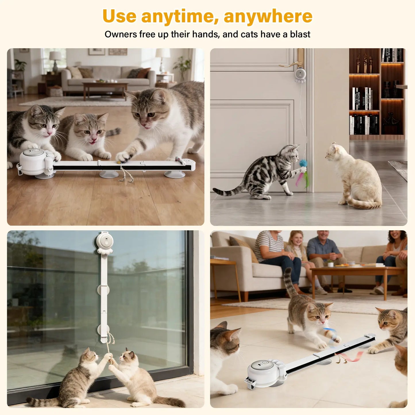 HAPPYCODE 2-In-1 Electric Cat Wand – Rechargeable Auto Indoor Toy, Suction & Hanging Design, 2 Modes (Track Chase + Bounce), Perfect for Kittens & Adult Cats, Ultimate Cat Gift,Stimulating Cat Toys