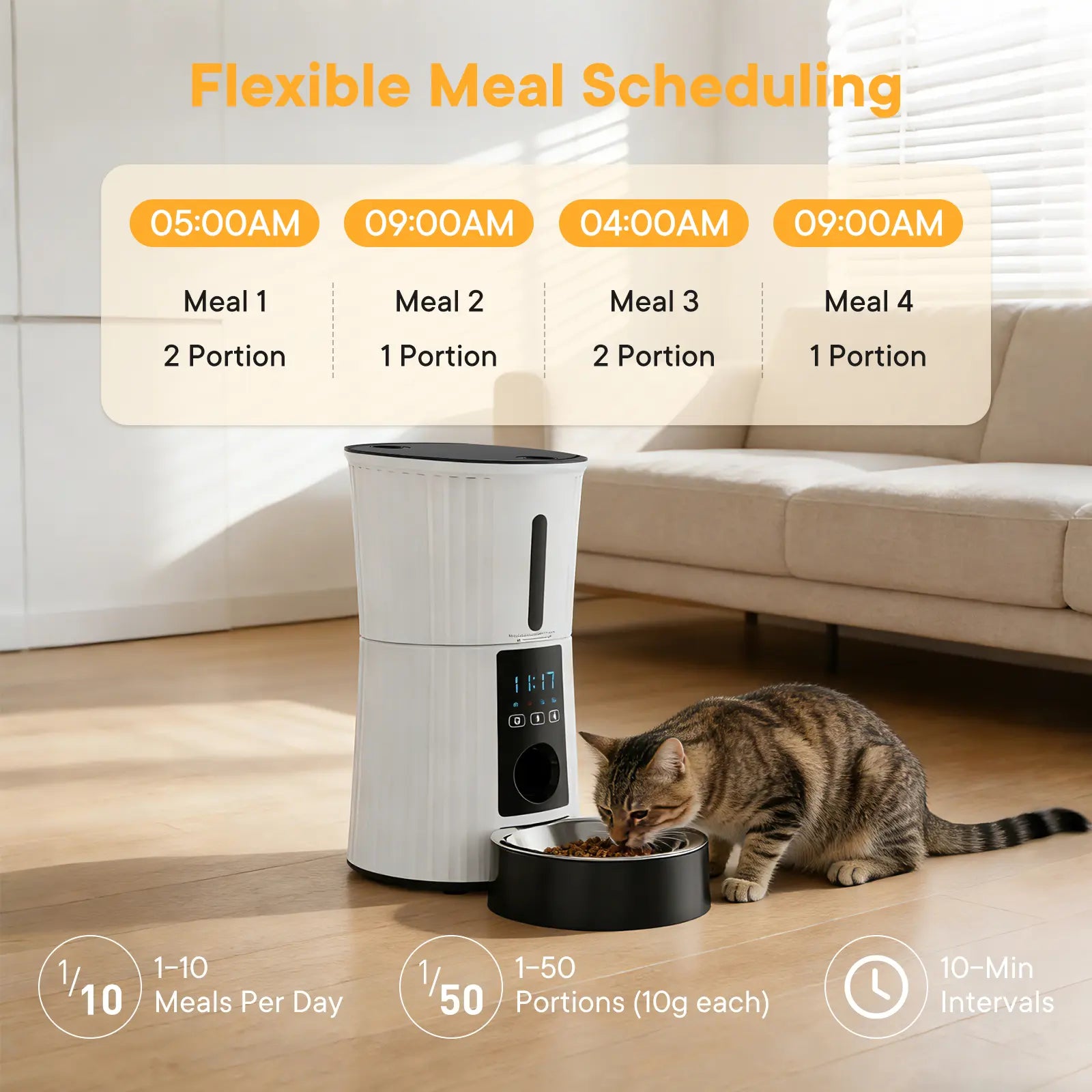 Automatic Cat Feeder, Timed Cat Food Dispenser with APP Control, 10S Voice Recorder, Dual Power Supply, 2.4G Wifi Indoor Programmable Pet Feeder with Desiccant for Small Cats and Dogs