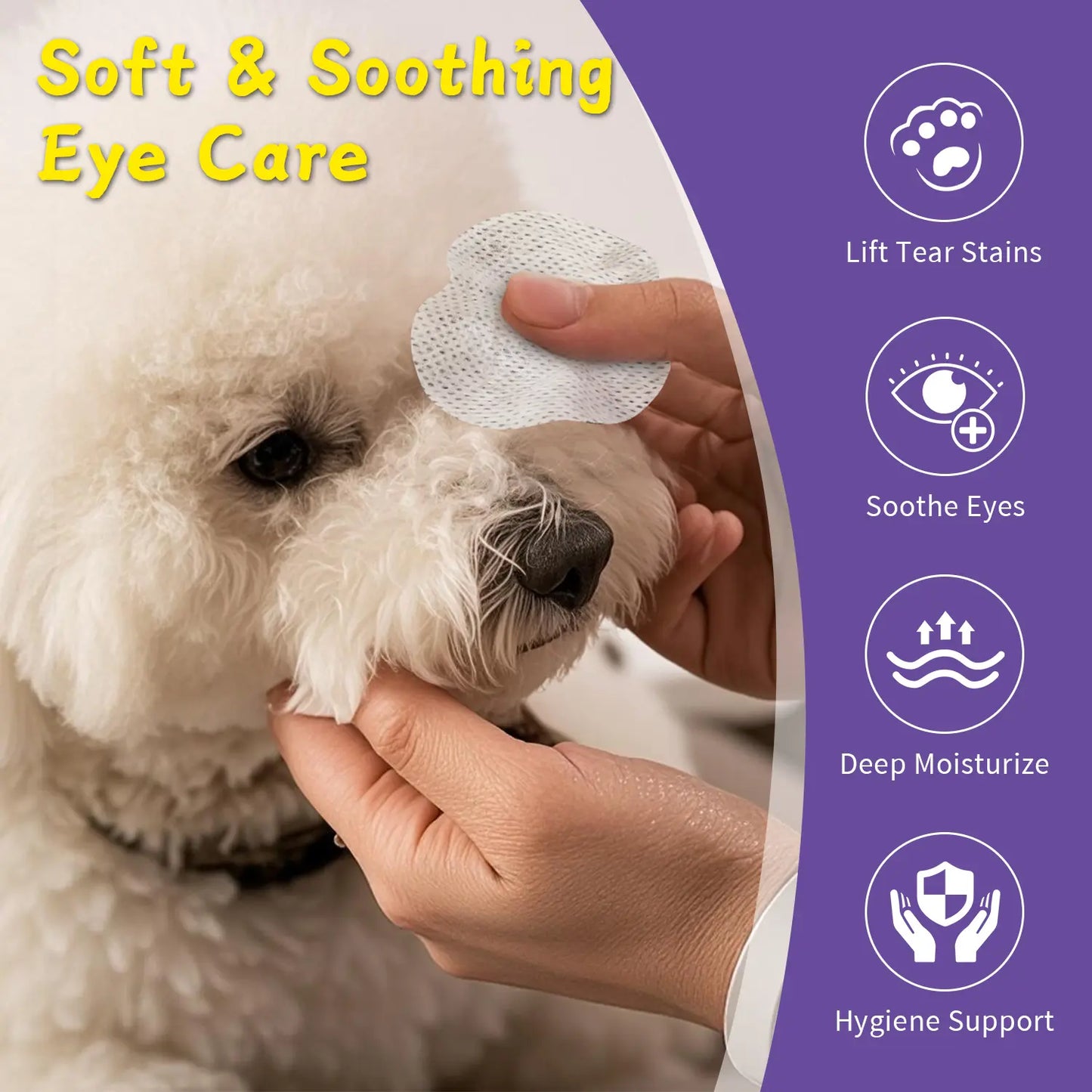 Pawbubble Eye Wipes for Dogs & Cats, Tear Stain Remover for Dogs, Gently Cleans Tear Stains and Debris, Safe for Sensitive Eyes, 120 Counts