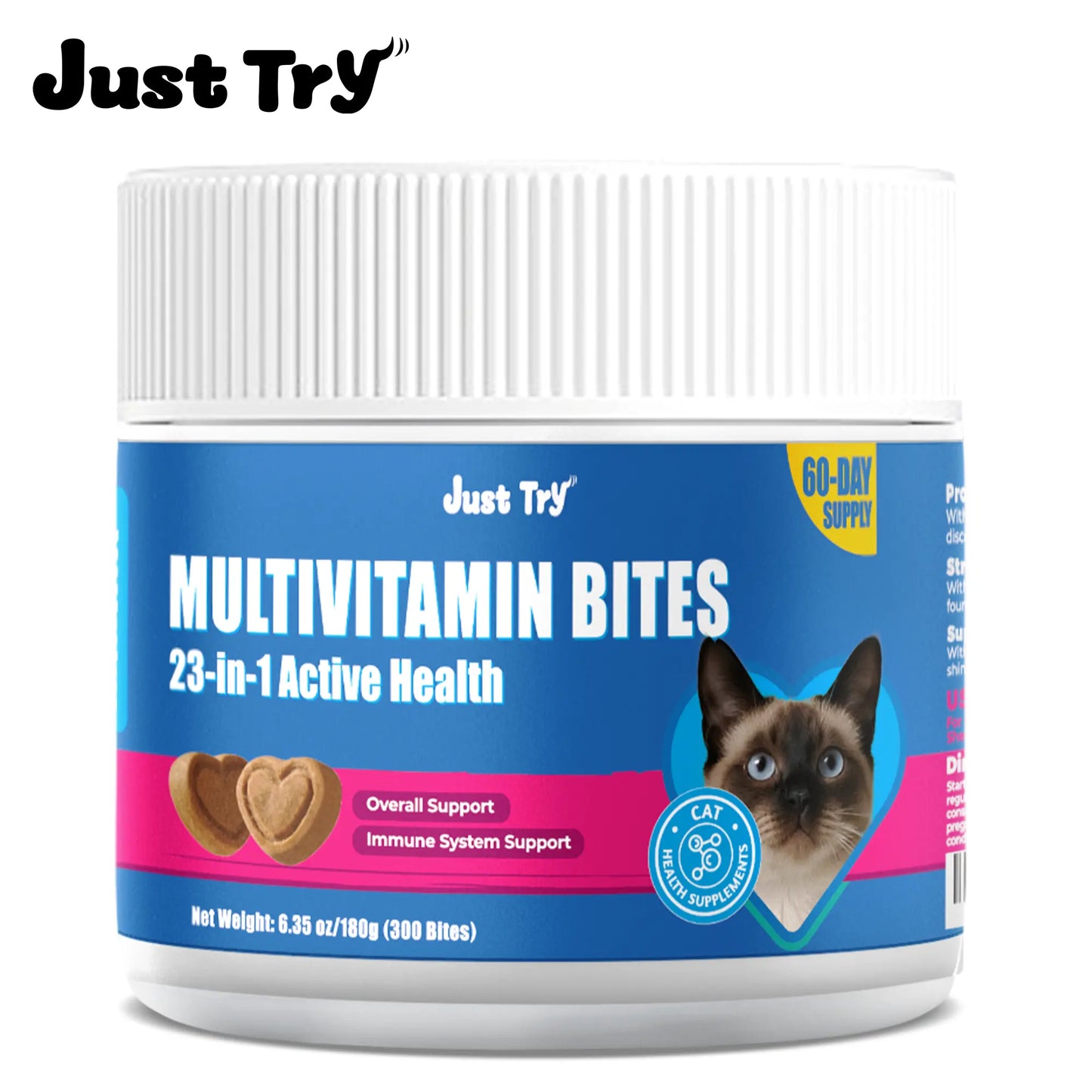 【Live Big Deal】Just Try All-In-One Cat Vitamin Bites for Overall Health Support - Cat Multivitamin with Taurine, L Lysine, Fish Oil for Immune, Heart, Vision & Skin Health - Delicious Soft Chews for Indoor Cats & Kittens