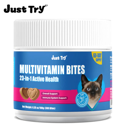 【Live Big Deal】Just Try All-In-One Cat Vitamin Bites for Overall Health Support - Cat Multivitamin with Taurine, L Lysine, Fish Oil for Immune, Heart, Vision & Skin Health - Delicious Soft Chews for Indoor Cats & Kittens