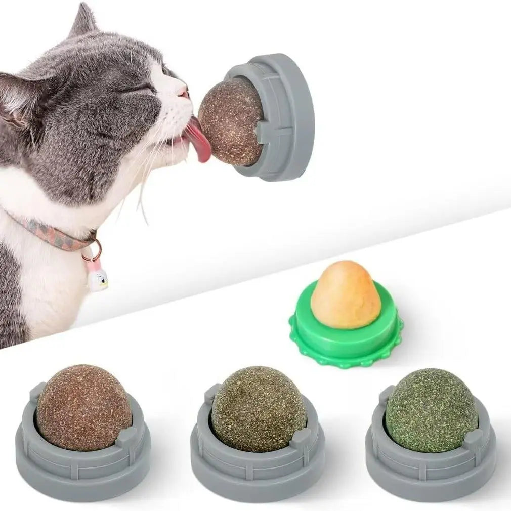 Catnip Toys Balls 4Pcs, Extra Energy Ball, Edible Kitten Silvervine Toys for Cats Lick, Healthy Teeth Cleaning Dental Toys, Cat Wall Treats (Green)
